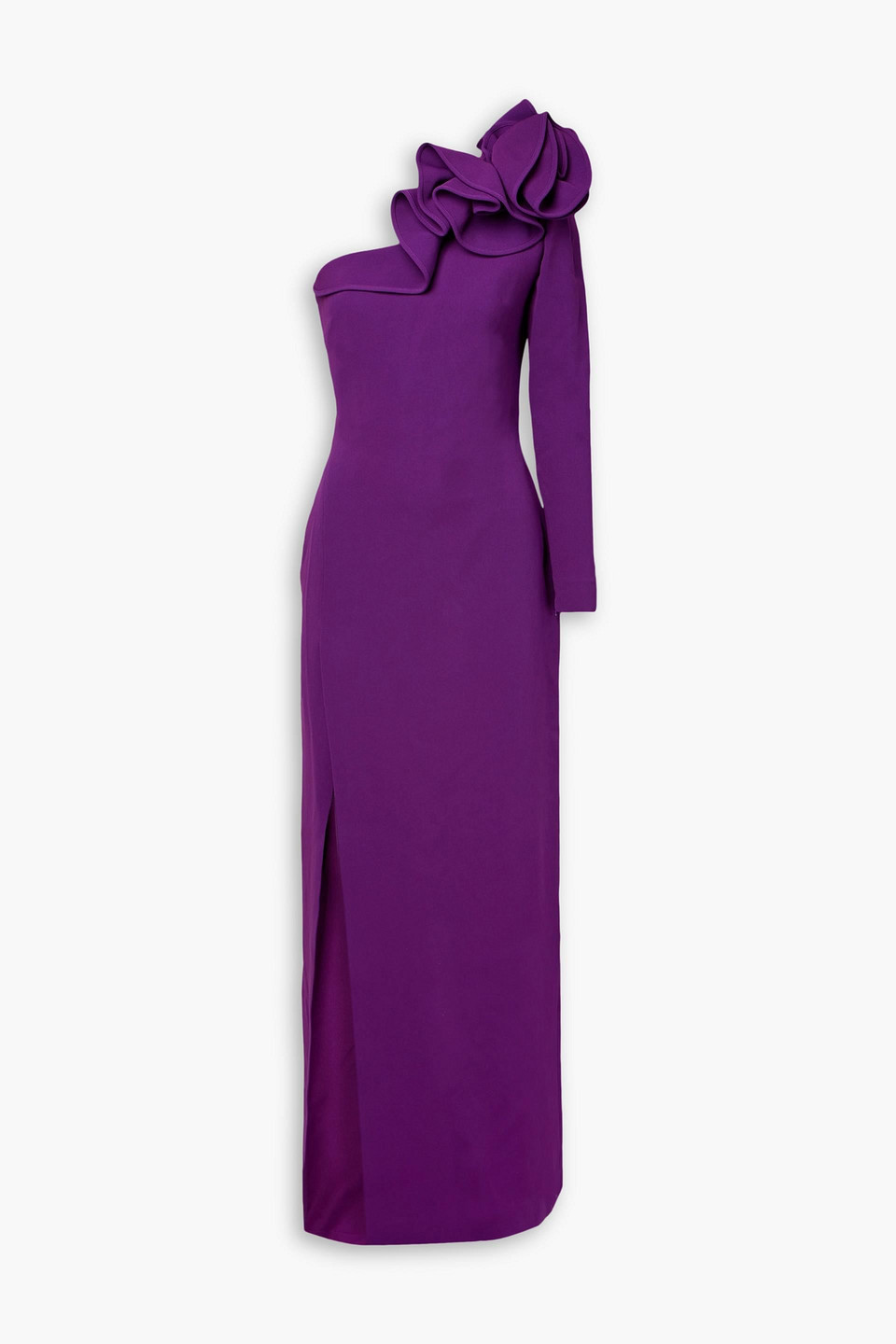 Shop Elie Saab One-sleeve Ruffled Cady Gown In Violet