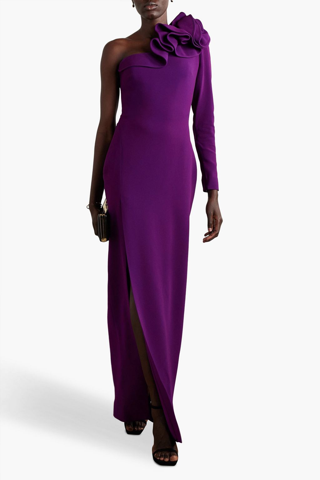 ELIE SAAB One-sleeve ruffled cady gown