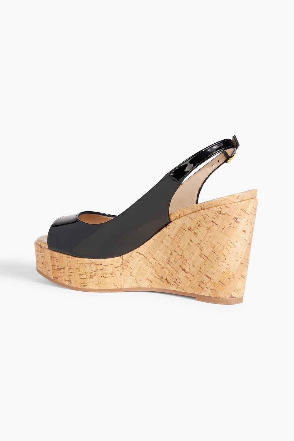 Shop Stuart Weitzman Riveria Patent-leather Wedge Slingback Sandals In Black