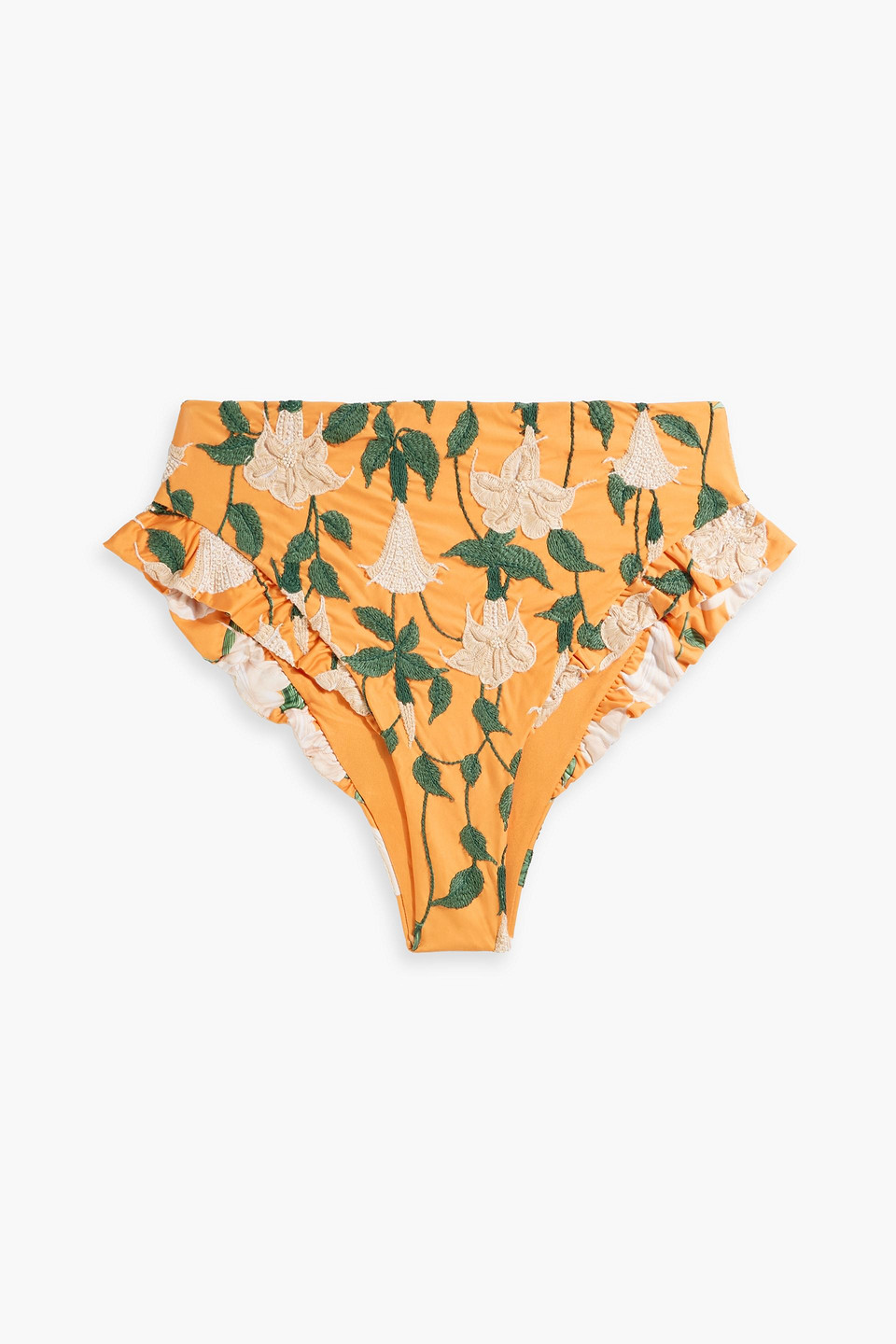 Agua By Agua Bendita Jengibre Sabanero Dorado Embroidered Embellished High-rise Bikini Briefs In Orange