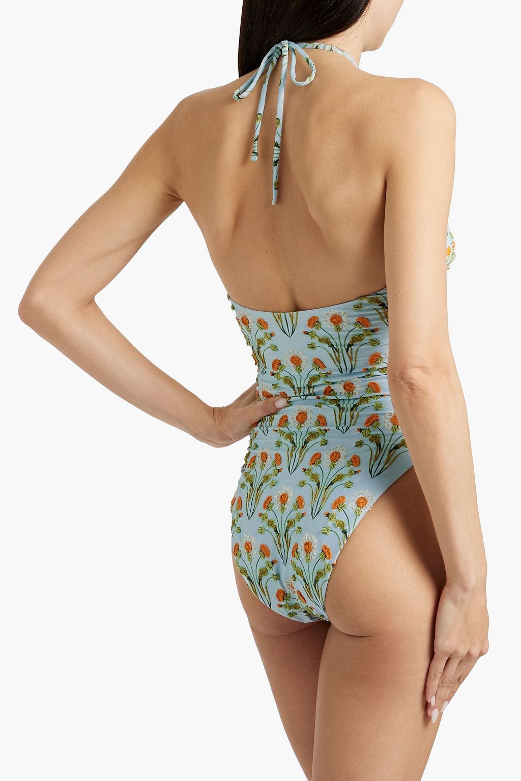 AGUA BY AGUA BENDITA Sandalo floral-print embroidered halterneck swimsuit