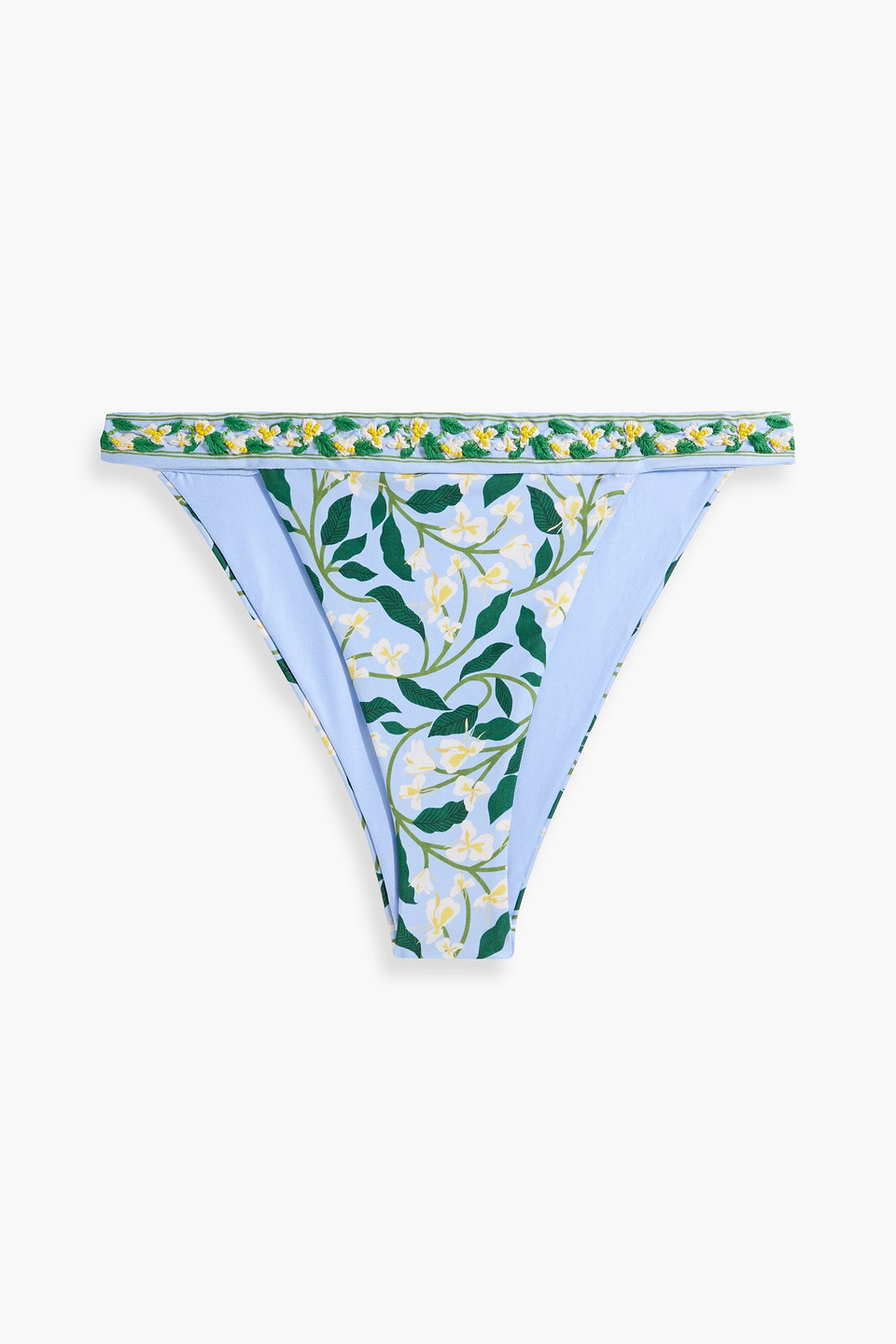 Lluvia Dos Gardenias Celeste embellished floral-print mid-rise bikini briefs