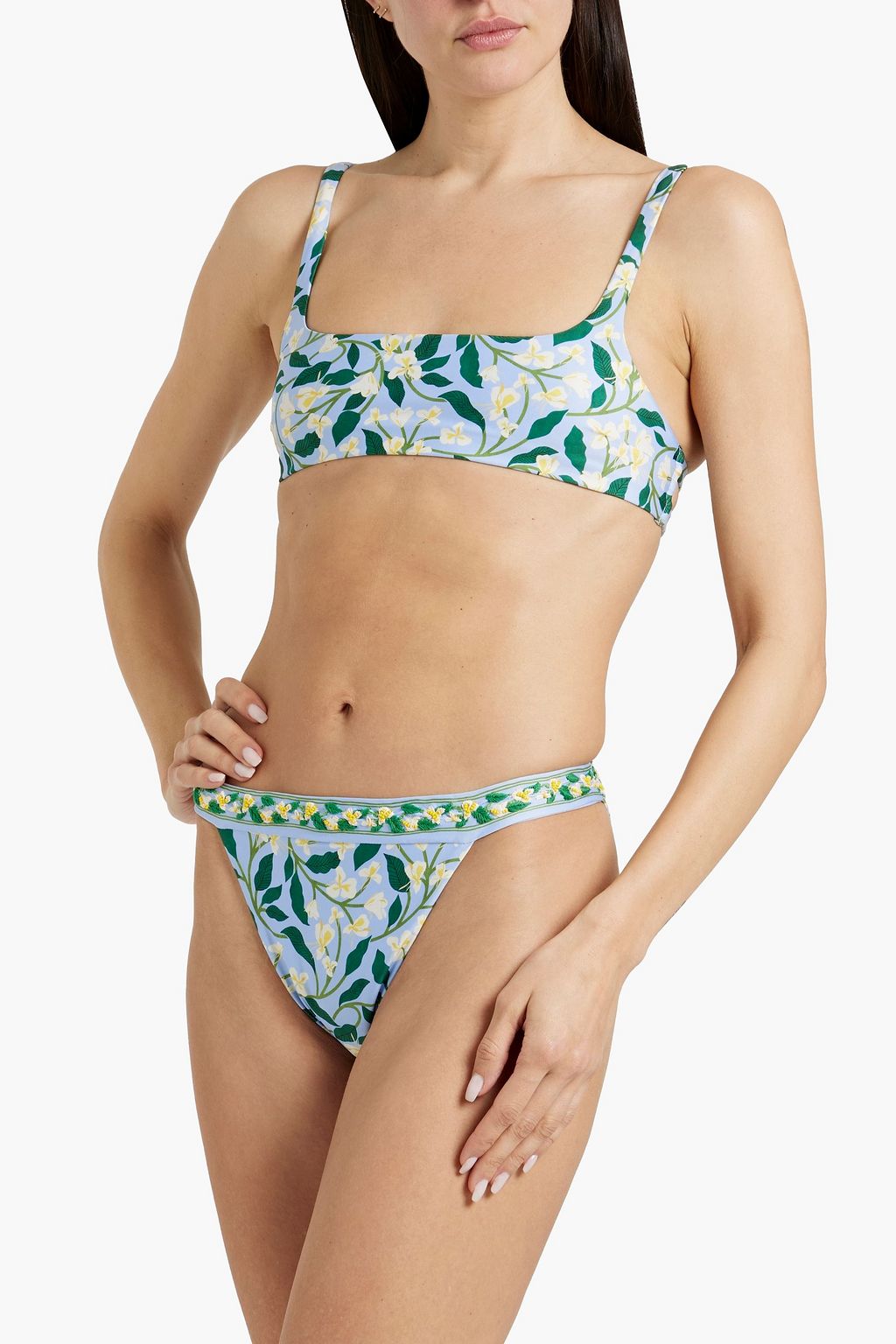 AGUA BY AGUA BENDITA Lluvia Dos Gardenias Celeste embellished floral-print mid-rise bikini briefs