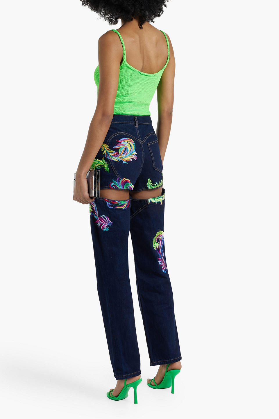 AREA EMBROIDERED CUTOUT HIGH-RISE STRAIGHT-LEG JEANS
