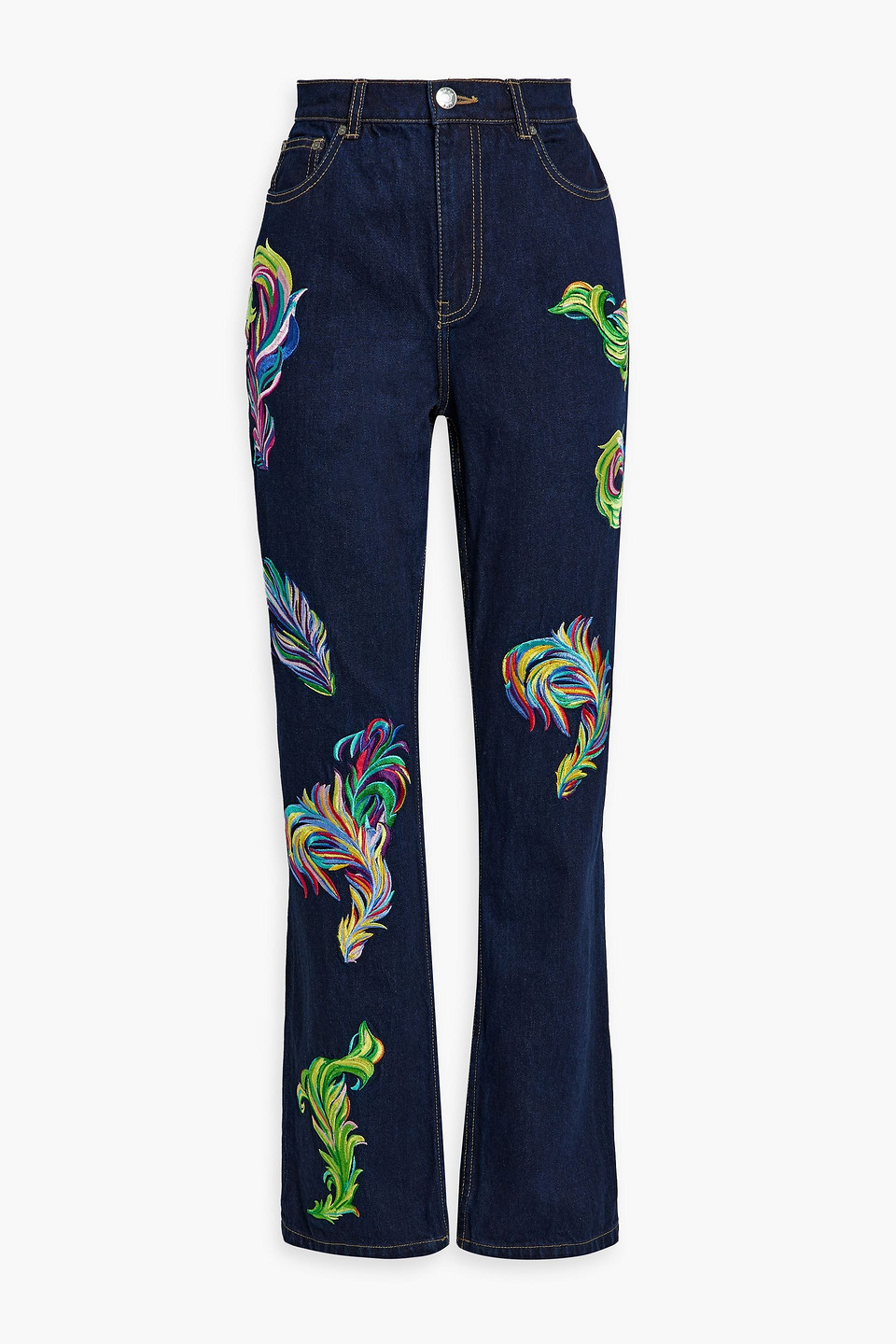 AREA EMBROIDERED CUTOUT HIGH-RISE STRAIGHT-LEG JEANS