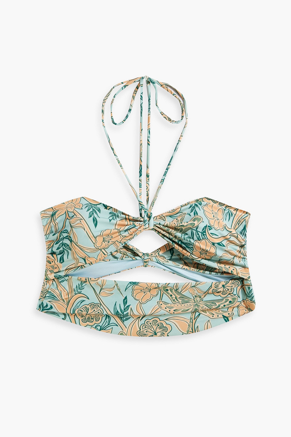 Agua By Agua Bendita Amatista Vuelo Dia Cutout Floral-print Halterneck Bikini Top In Mint