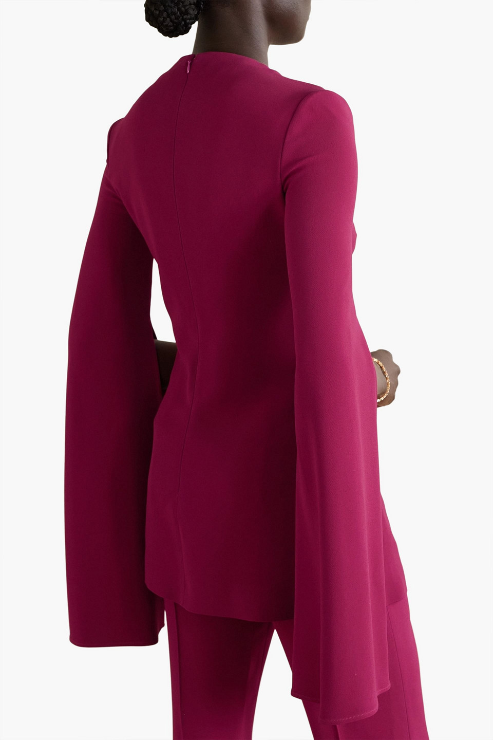 Shop Elie Saab Embellished Crepe Blouse In Claret