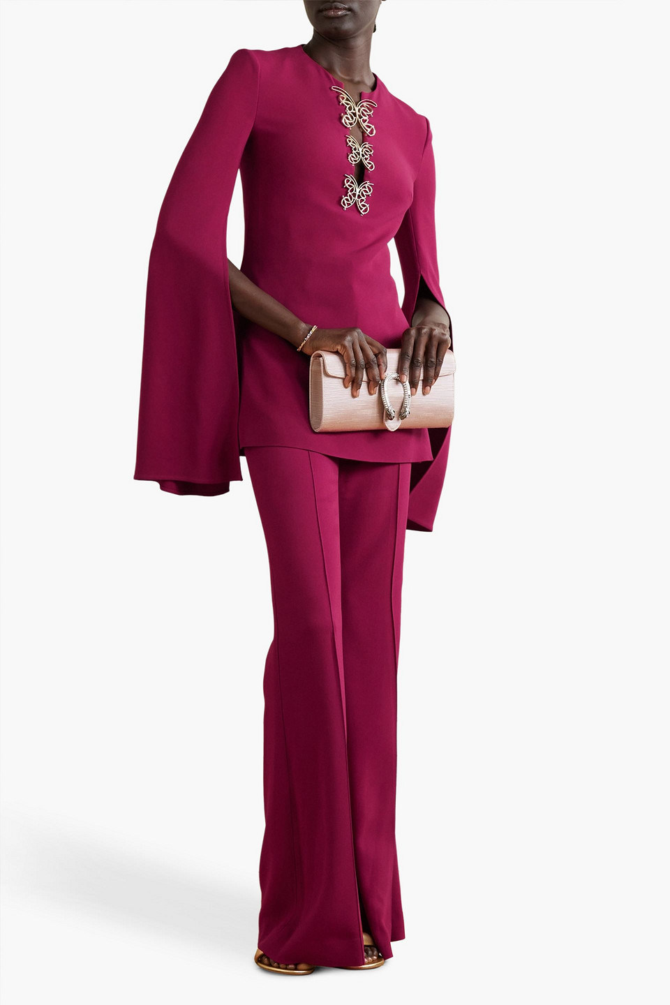 Shop Elie Saab Embellished Crepe Blouse In Claret