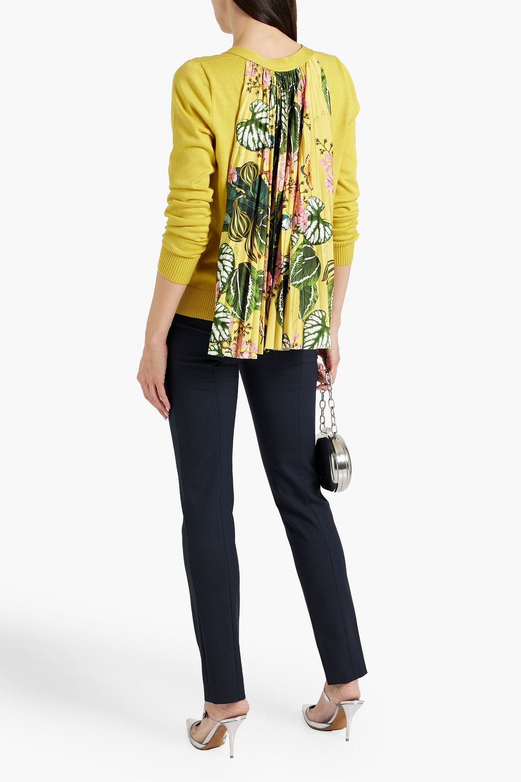 OSCAR DE LA RENTA Printed twill-paneled cotton cardigan