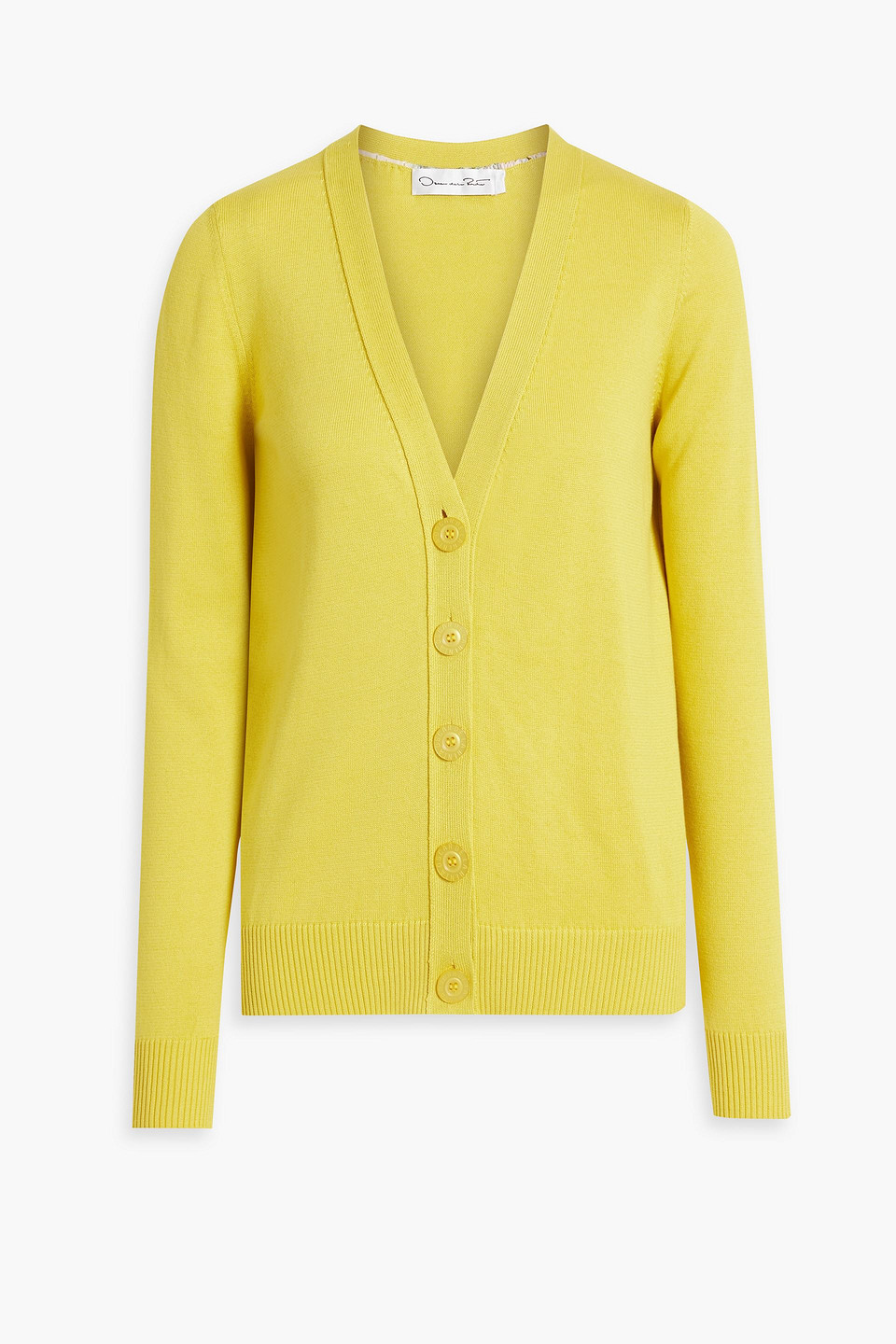 Oscar De La Renta Printed Twill-paneled Cotton Cardigan In Yellow