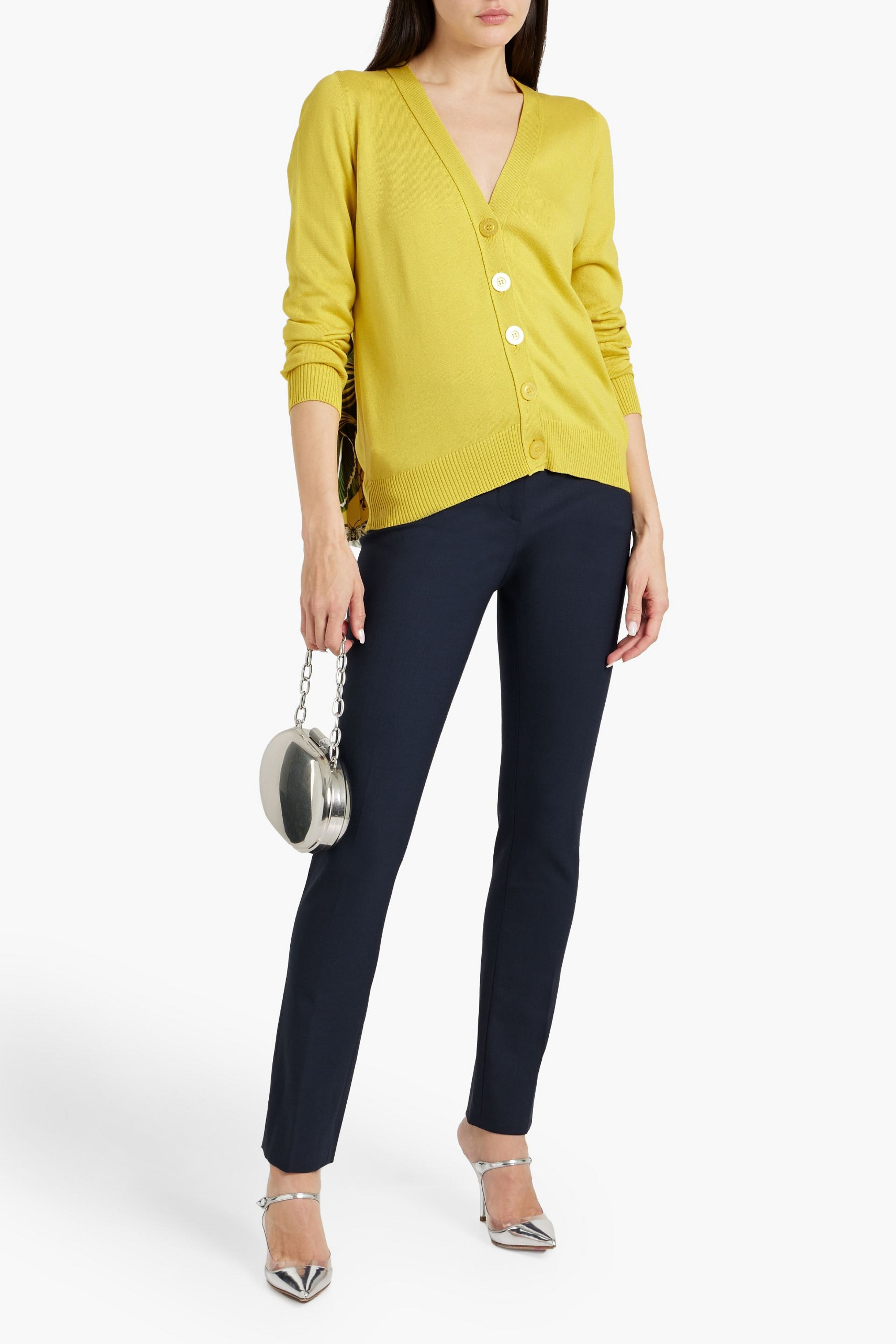 Oscar de la Renta Printed twill-paneled cotton cardigan