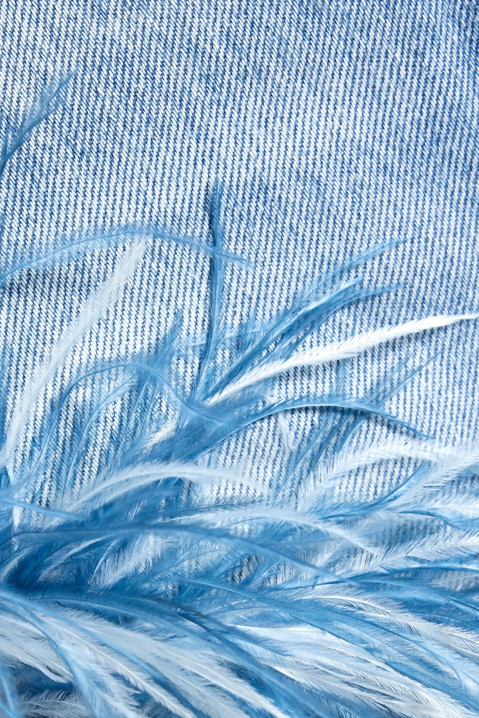 Shop Area Feather-embellished Denim Shorts In Light Denim