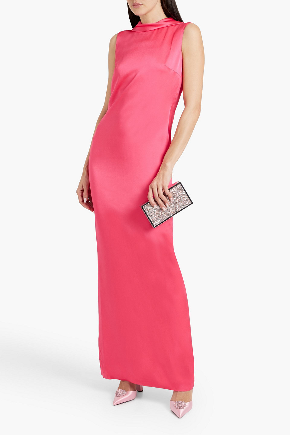 Shop Versace Draped Satin Gown In Bubblegum