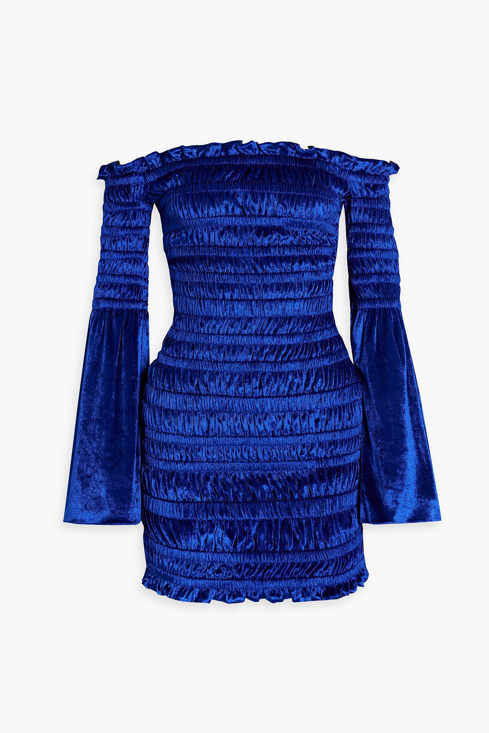 Area Off-the-shoulder Shirred Stretch-chenille Mini Dress In Royal Blue