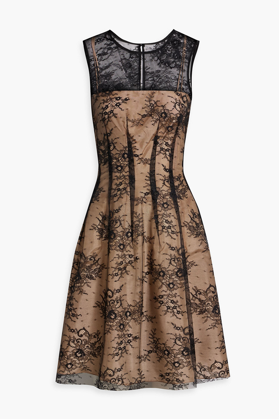 Oscar De La Renta Pleated Chantilly Lace Dress In Black