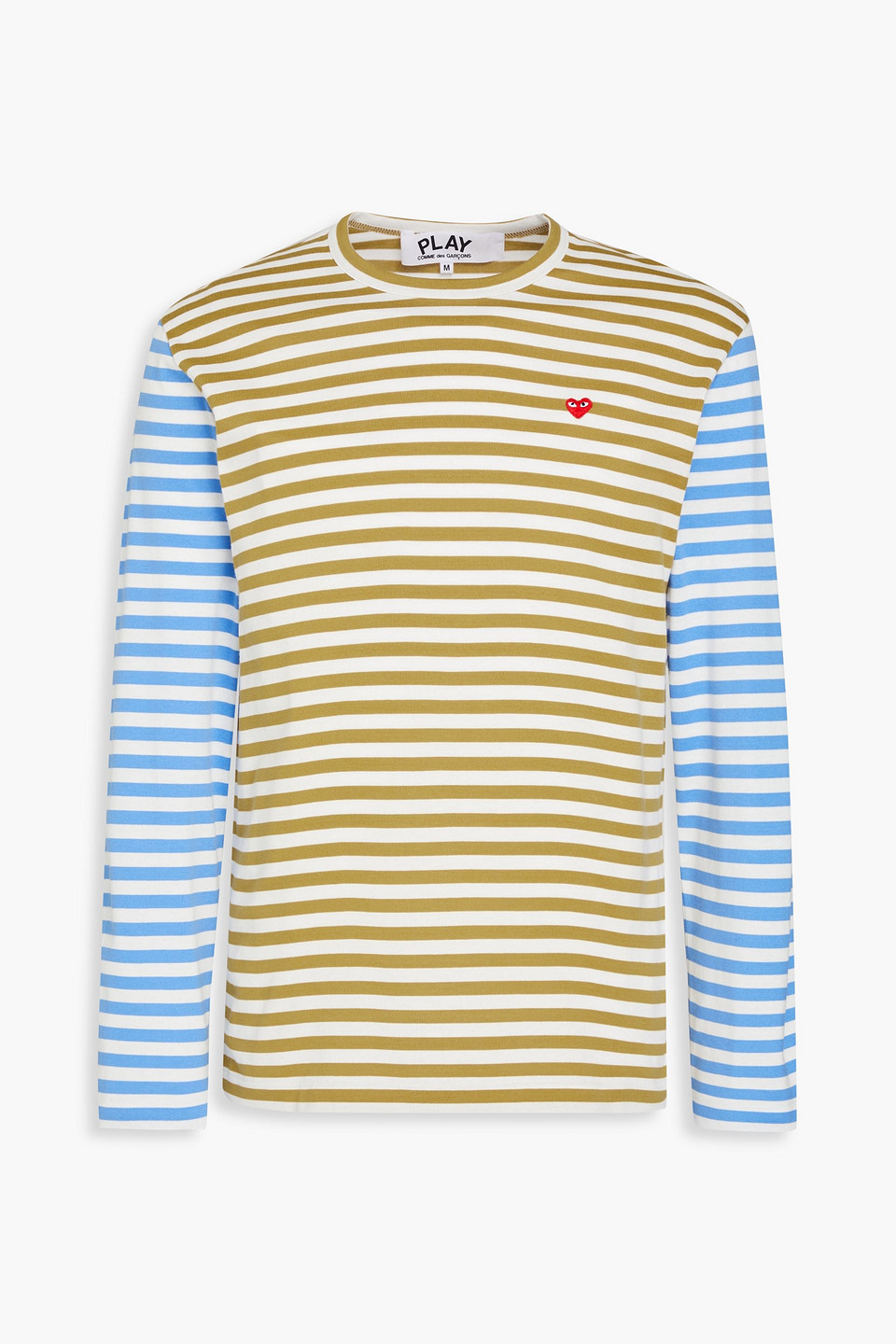 Comme Des Garçons Play Small Heart Stripe Colorblock Long Sleeve T-shirt In Mustard