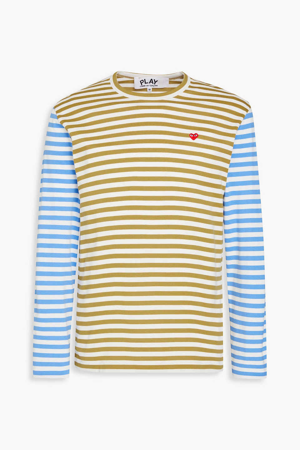 Shop Comme Des Garçons Play Appliquéd Striped Cotton-jersey T-shirt In Mustard