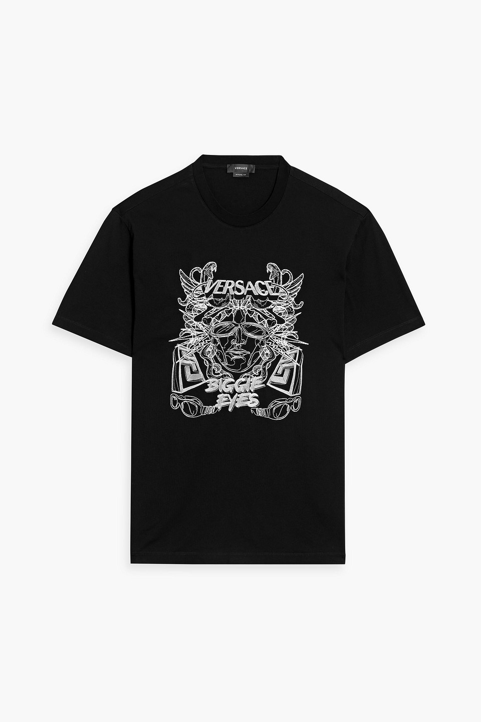 Versace Embroidered Cotton-jersey T-shirt In Black