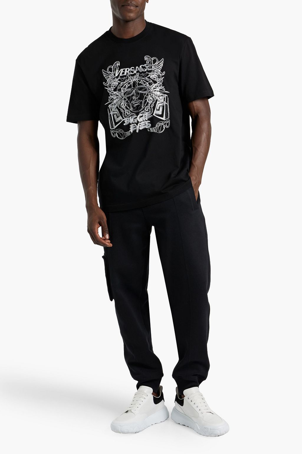 VERSACE Embroidered cotton-jersey T-shirt
