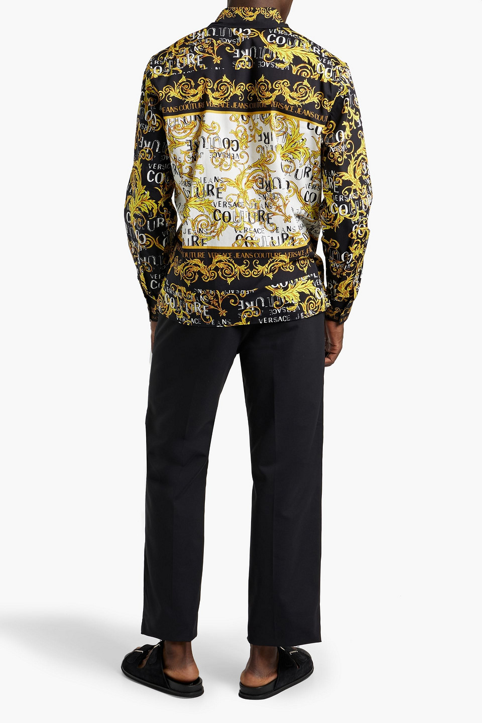 Shop Versace Printed Cotton-poplin Shirt In Yellow