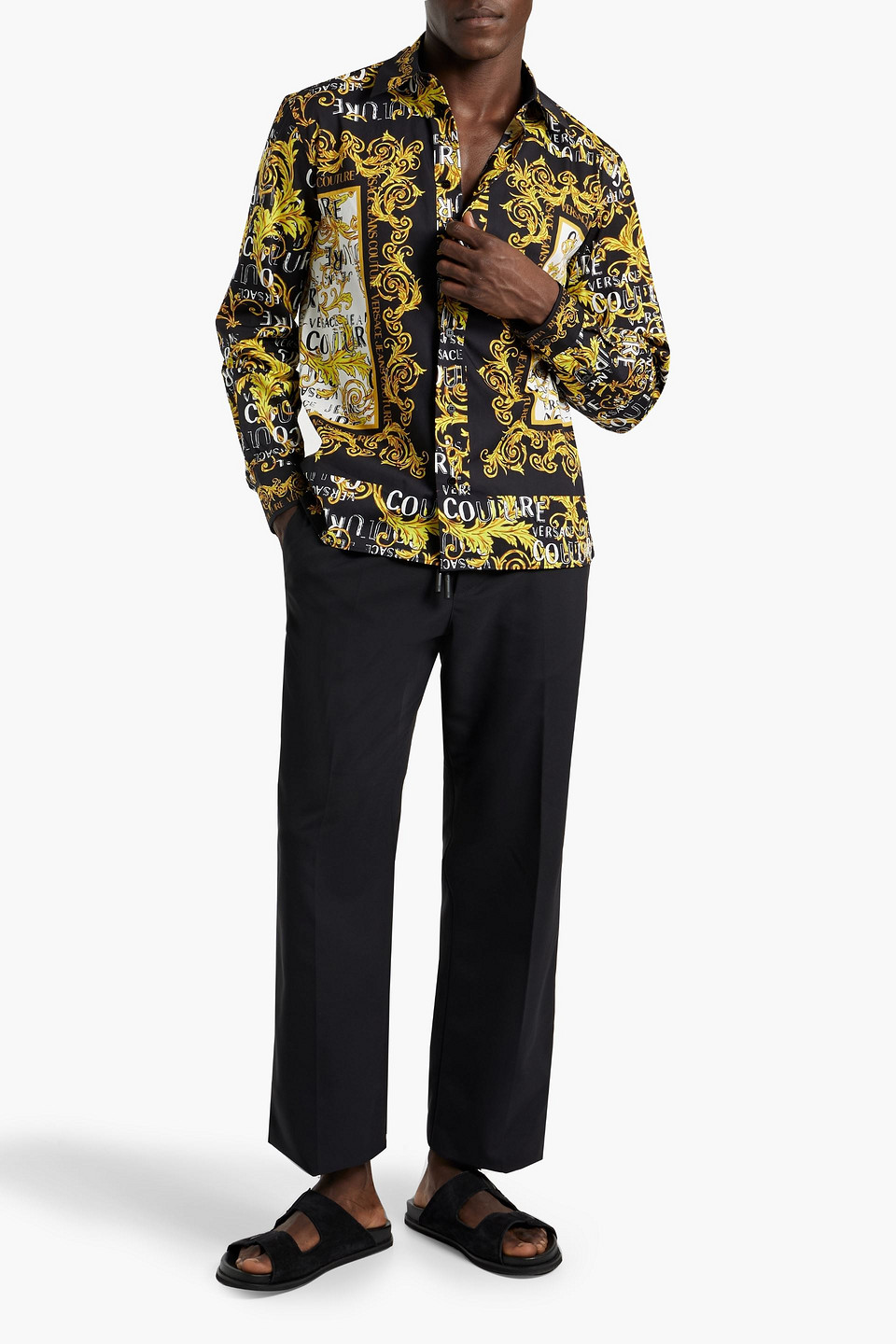 Shop Versace Printed Cotton-poplin Shirt In Yellow