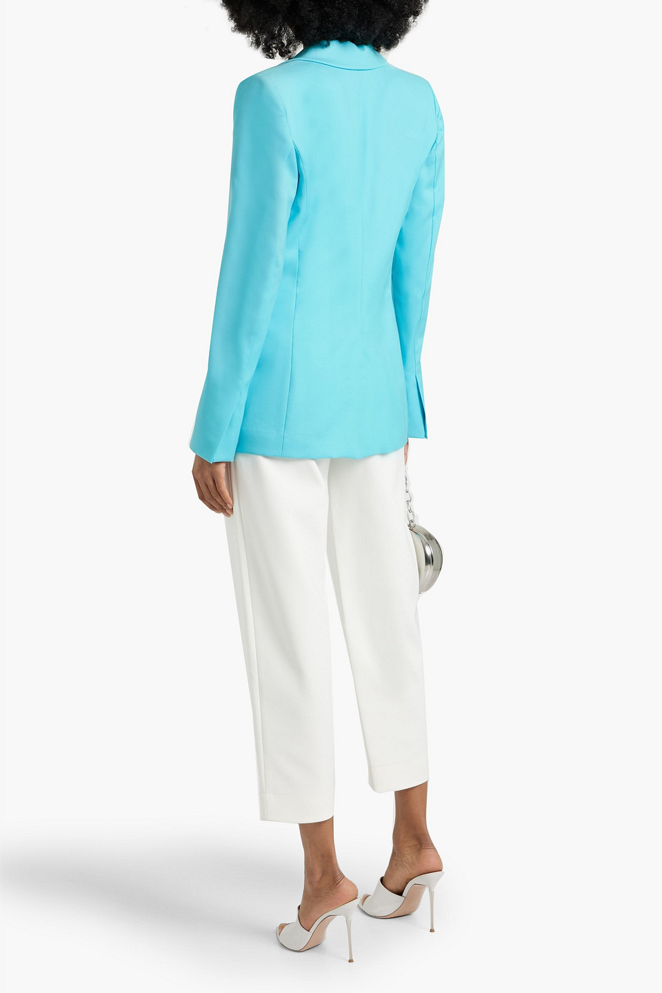 Shop Oscar De La Renta Wool And Mohair-blend Blazer In Turquoise