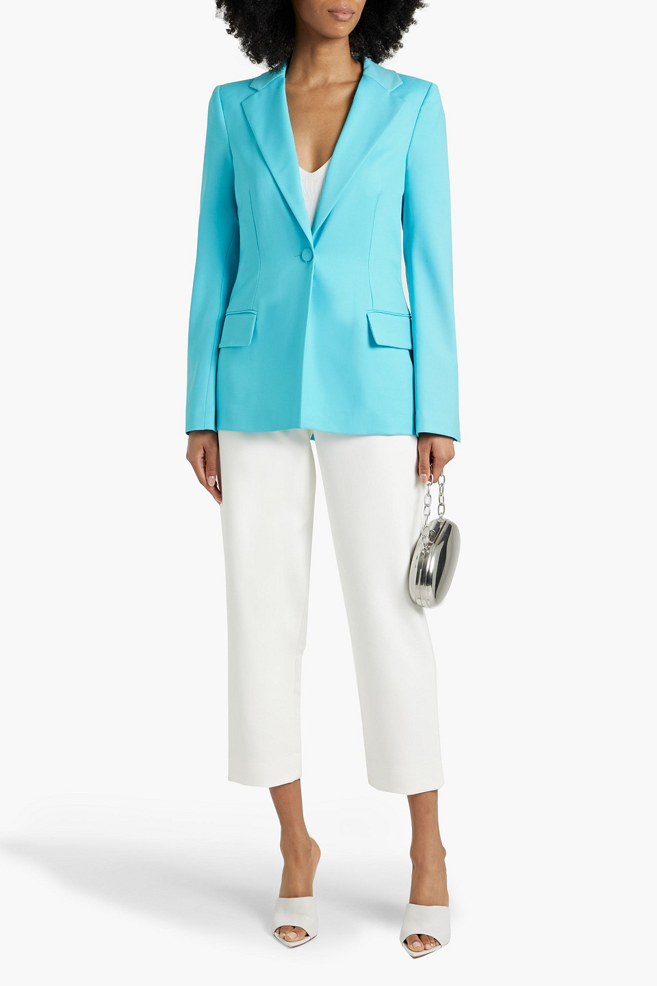 Shop Oscar De La Renta Wool And Mohair-blend Blazer In Turquoise