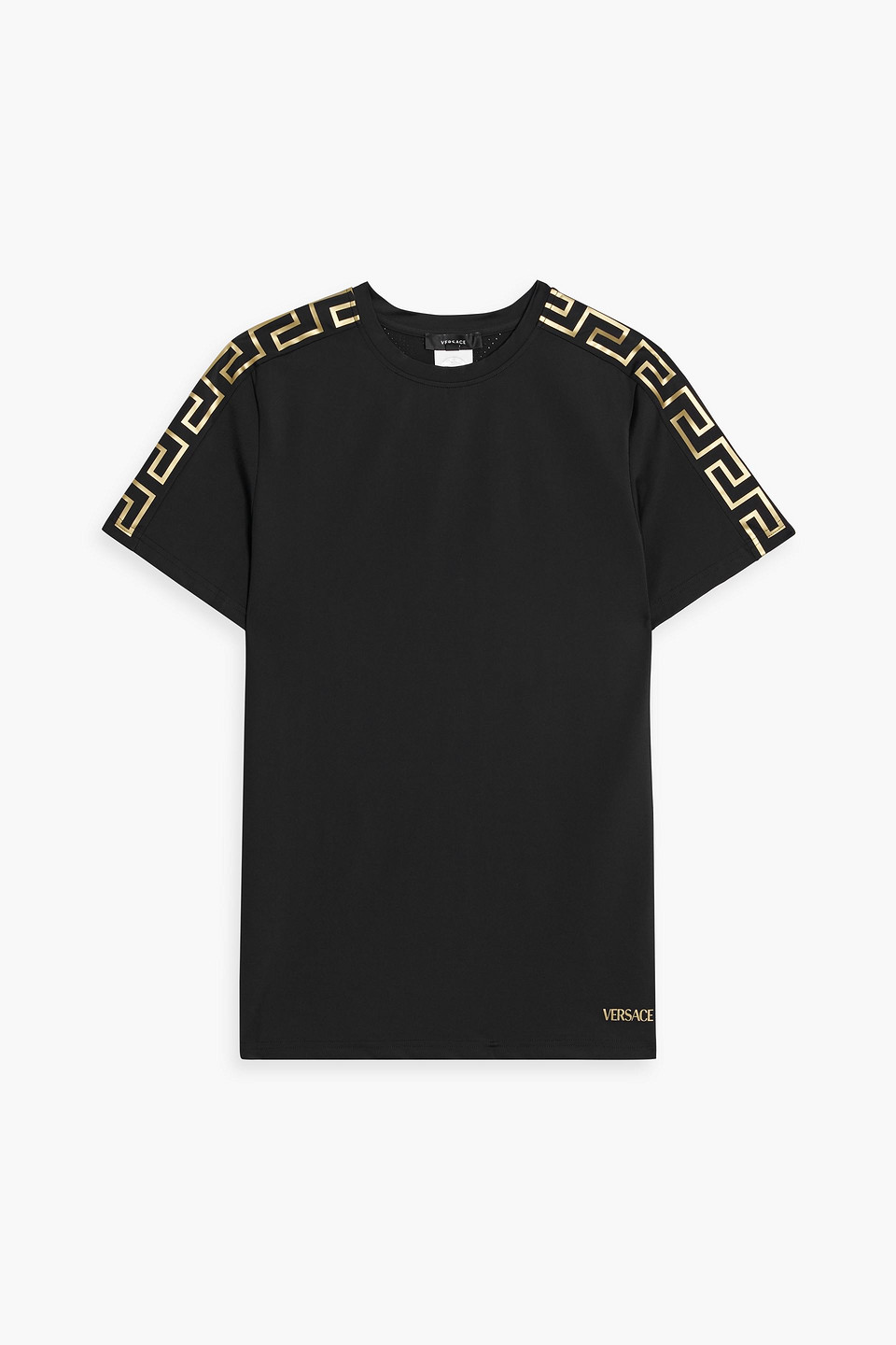 Versace Printed Mesh-paneled Stretch-jersey T-shirt In Black