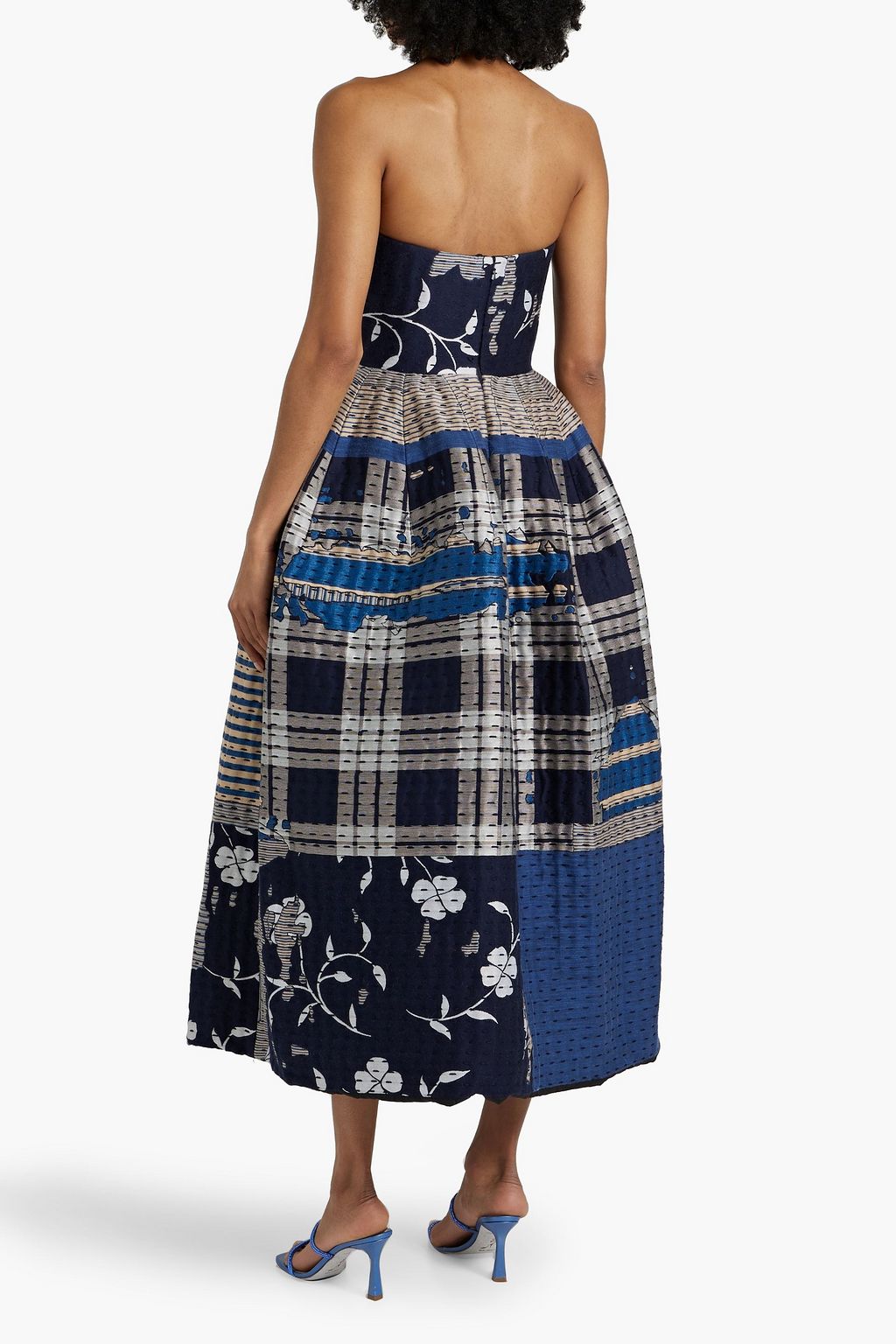 OSCAR DE LA RENTA Strapless embroidered cotton-blend jacquard midi dress