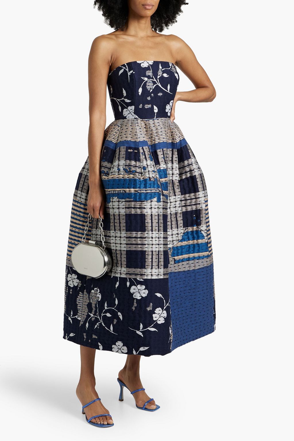 OSCAR DE LA RENTA Strapless embroidered cotton-blend jacquard midi dress