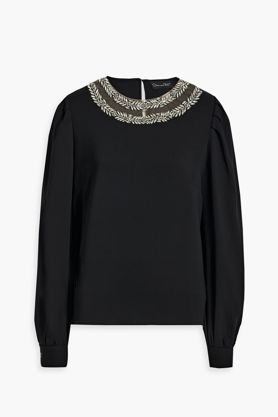 Oscar De La Renta Embellished Tulle Blouse In Black