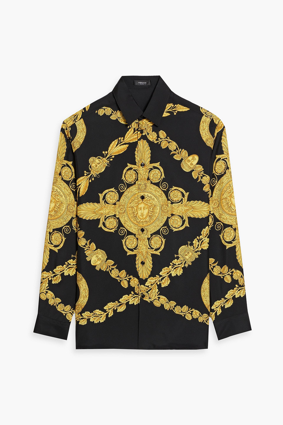 Versace Printed Silk-twill Shirt In Yellow