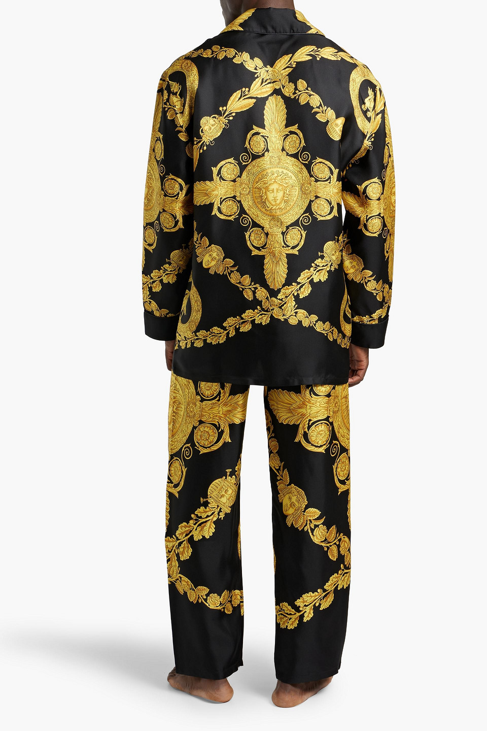 Shop Versace Printed Silk-twill Pajama Shirt In Yellow