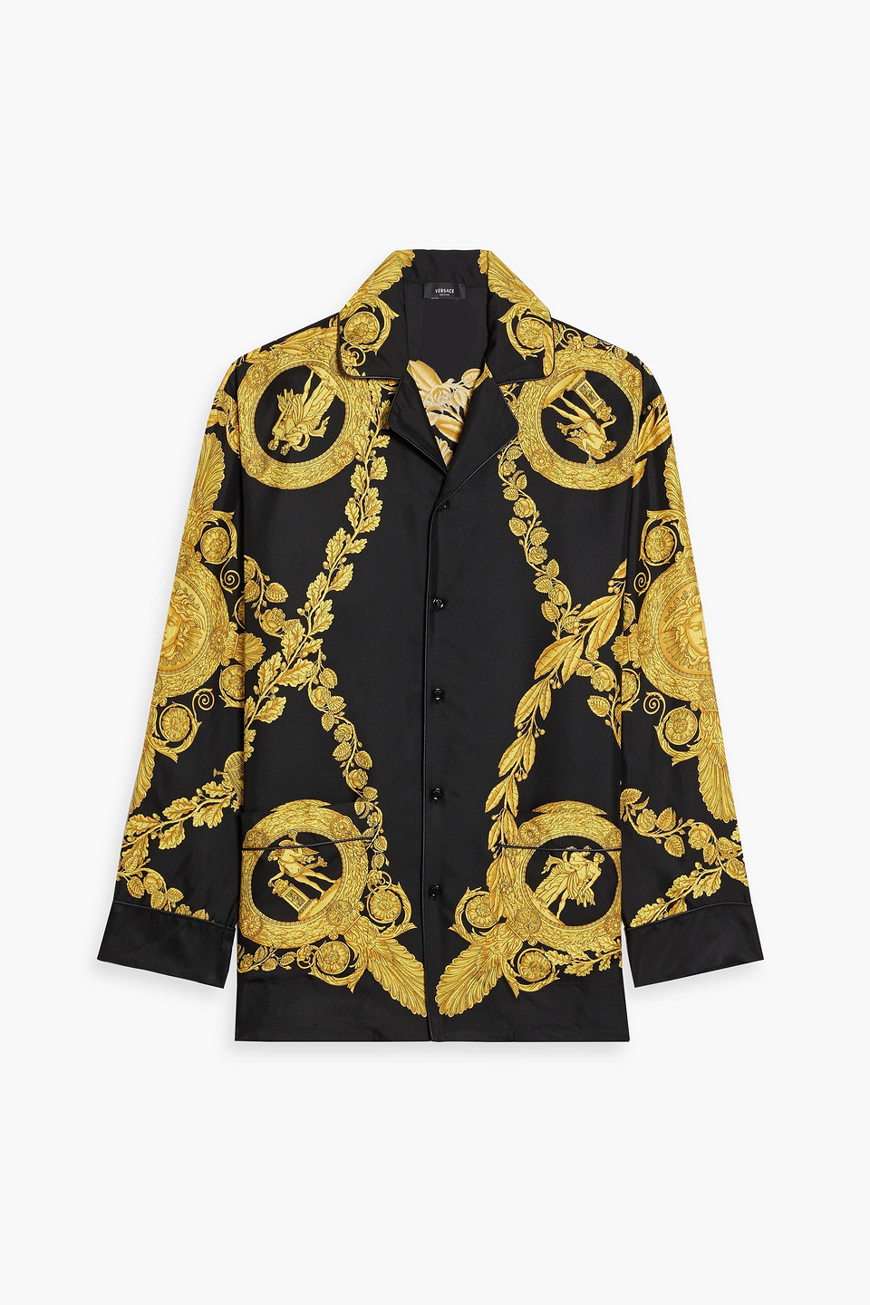 Versace Printed Silk-twill Pajama Shirt In Yellow