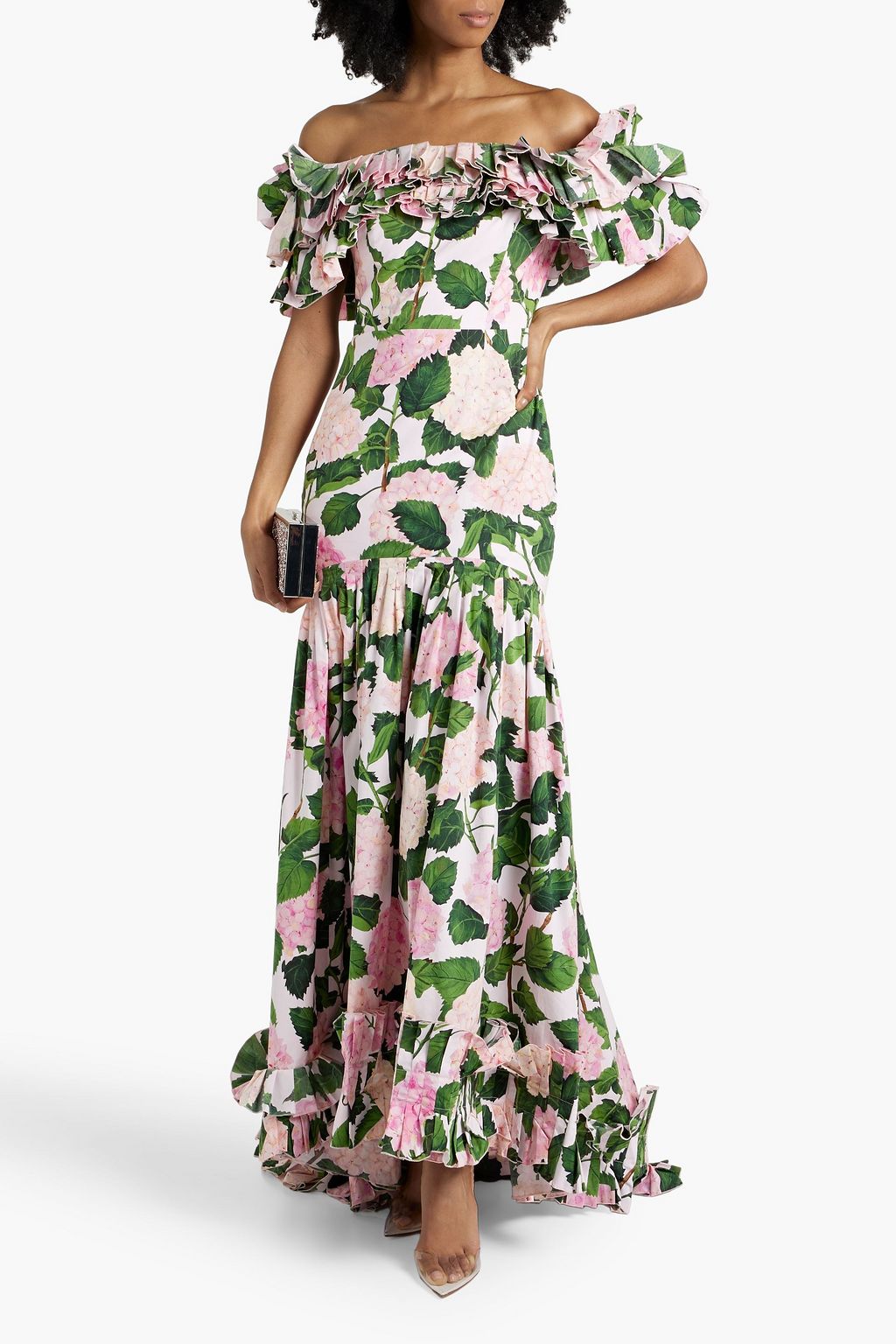 OSCAR DE LA RENTA Schulterfreie Robe aus Popeline aus einer Baumwollmischung mit Blumenprint