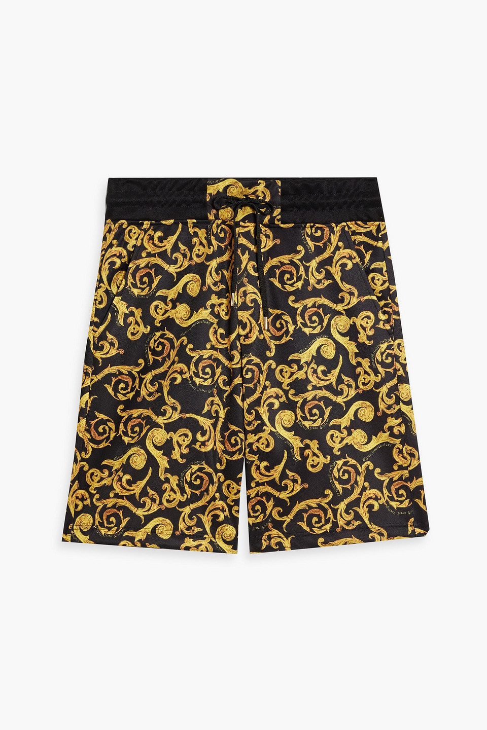 Versace Printed Jersey Drawstring Shorts In Yellow