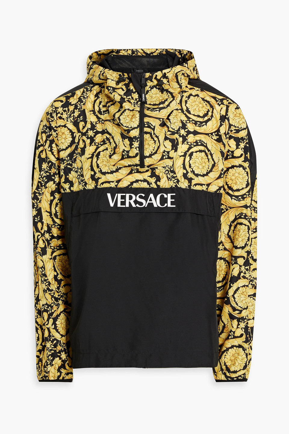 versace - printed shell half-zip hooded jacket - yellow - xxl