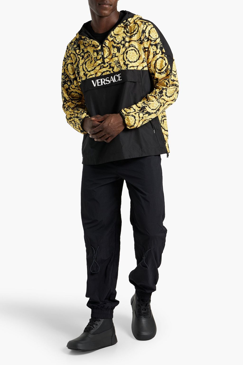 VERSACE Printed shell half-zip hooded jacket