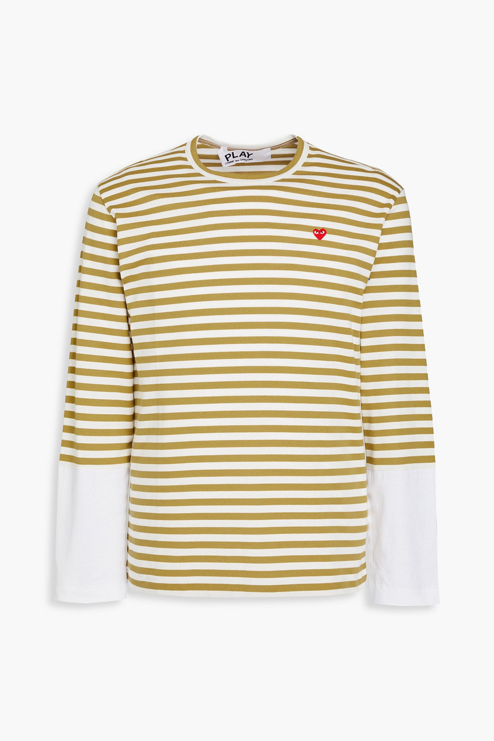 Comme Des Garçons Play Embroidered Striped Cotton-jersey T-shirt In Sage Green