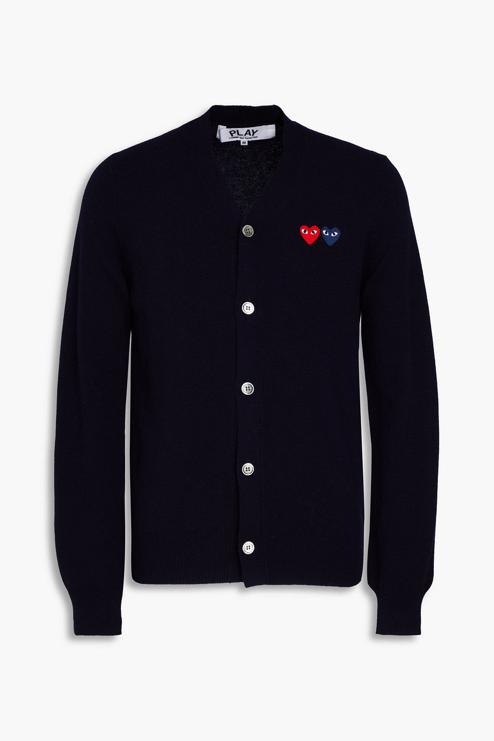 Comme Des Garçons Play Dual Signature Logo Patch Wool Cardigan In Navy