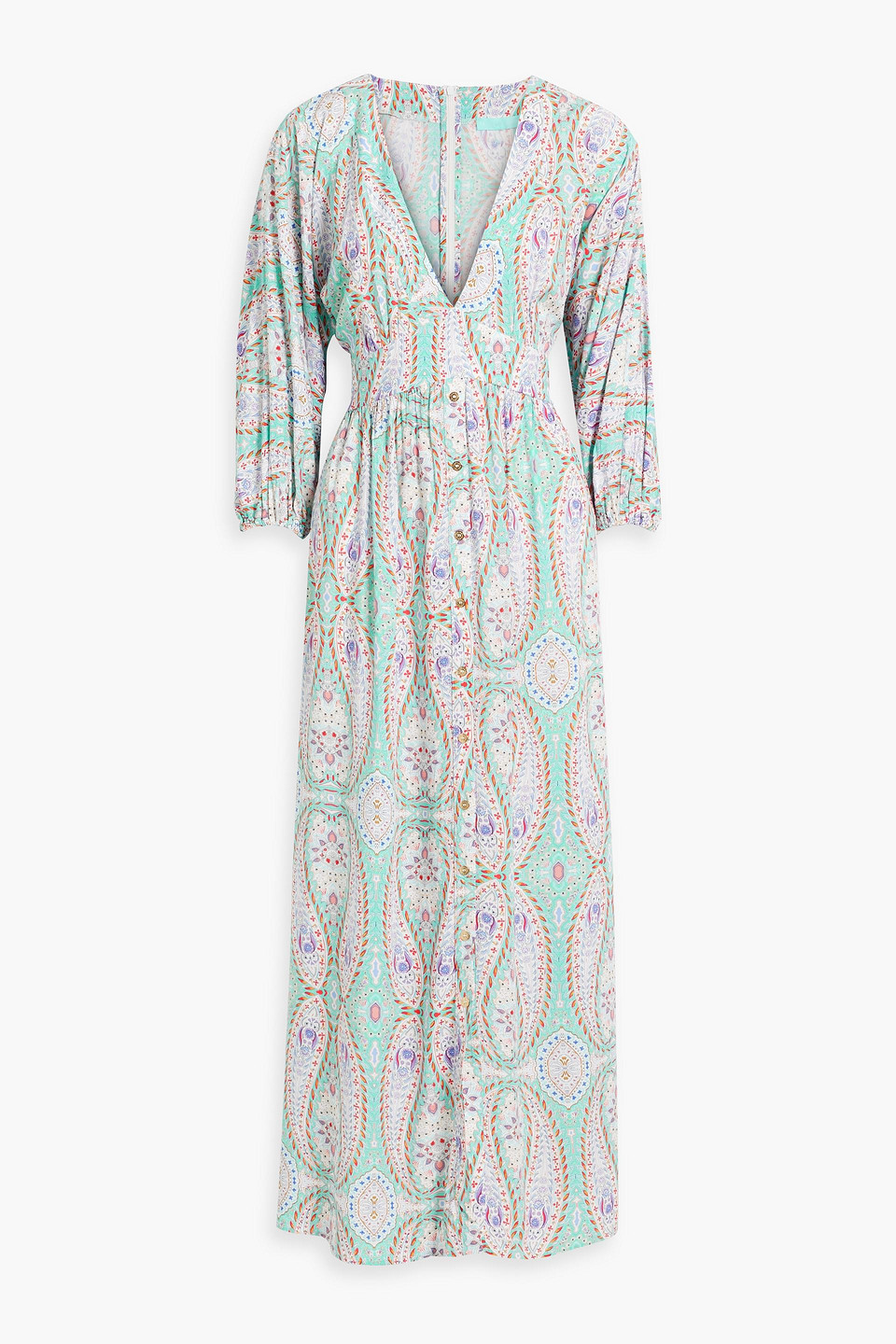 Melissa Odabash Seline Printed Voile Maxi Dress In Turquoise