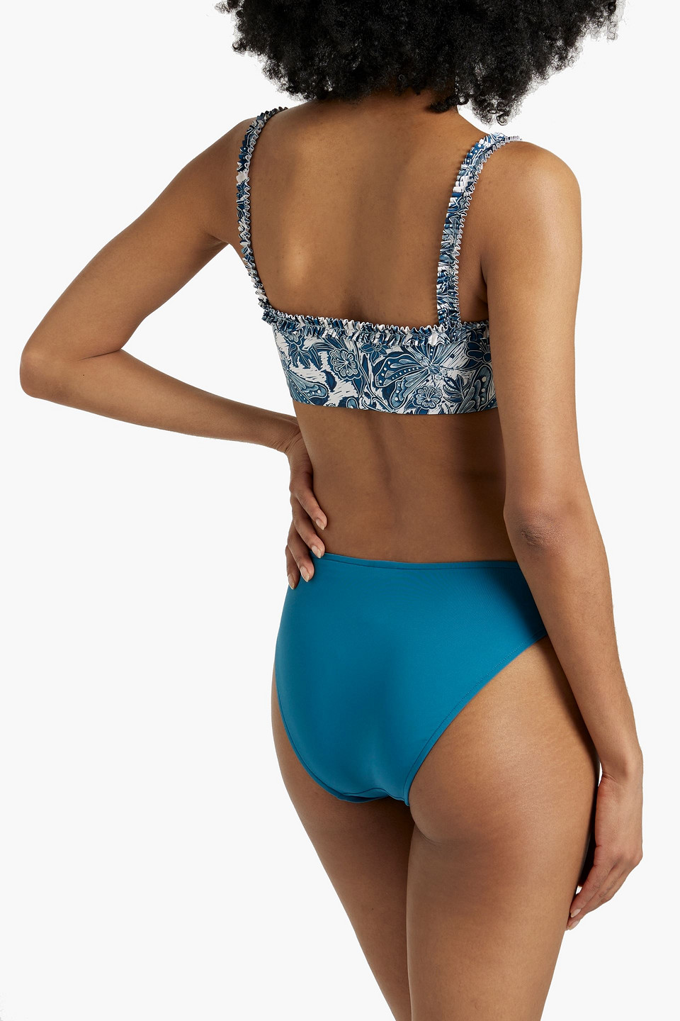 Shop Agua By Agua Bendita Olmo Libelulas Noche Ruffle-trimmed Printed Bikini Top In Storm Blue