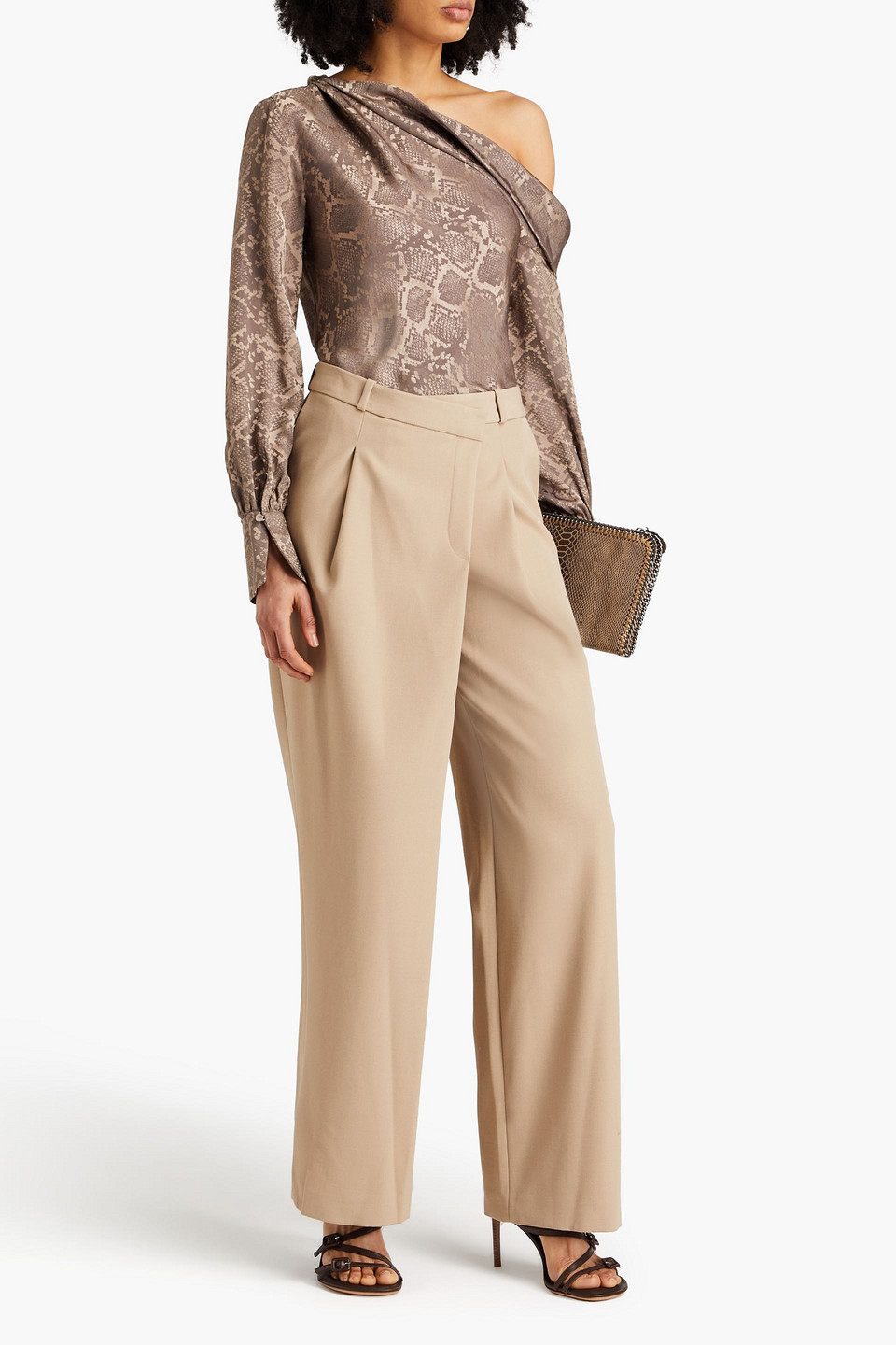 Shop Simkhai Tayler Pleated Wool-blend Twill Wide-leg Pants In Beige