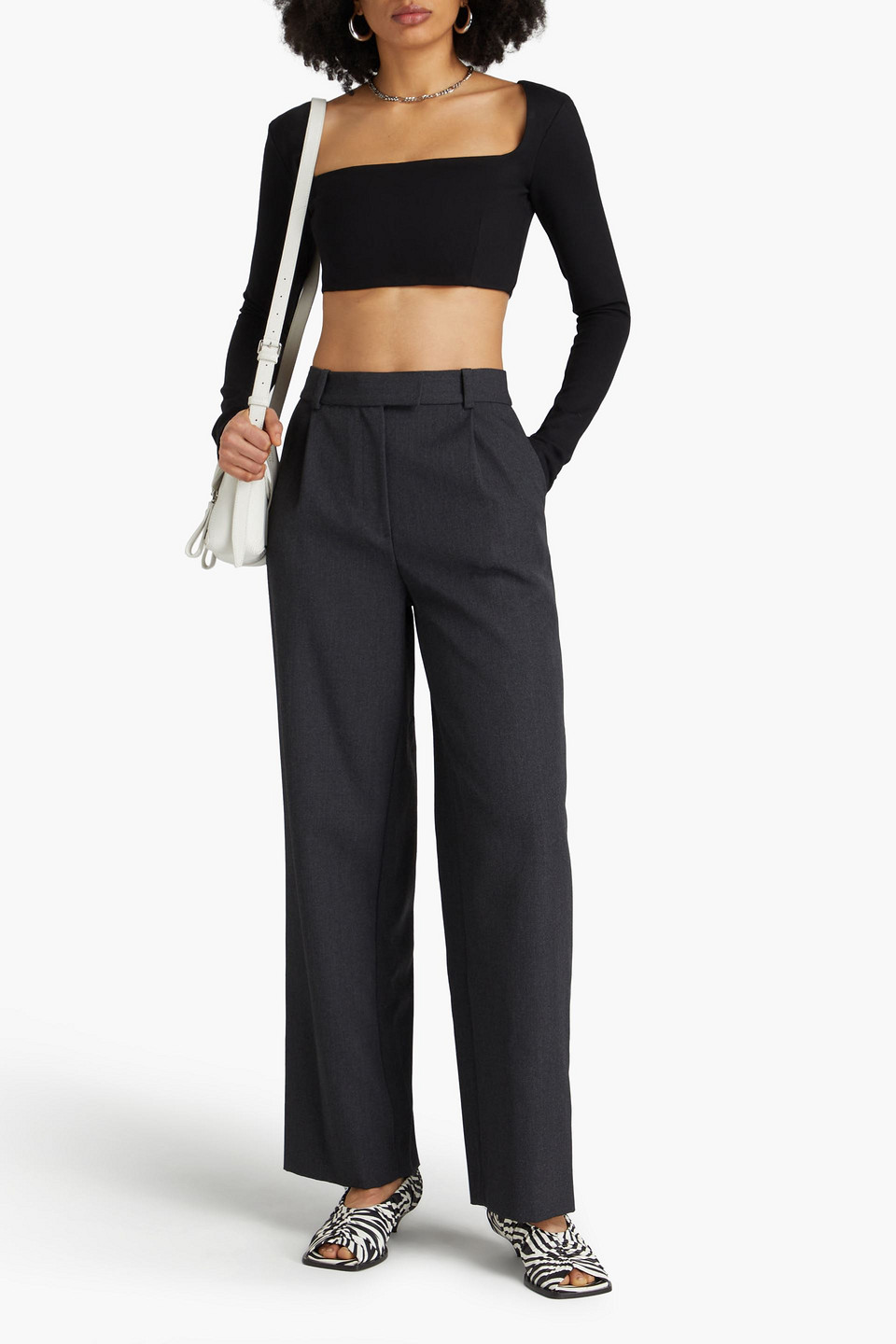SIMKHAI NOVIA WOOL-BLEND TWILL WIDE-LEG PANTS