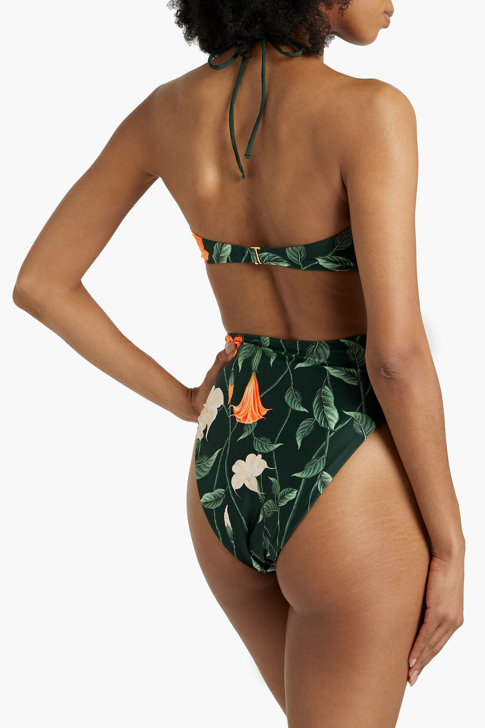 Shop Agua By Agua Bendita Mejorana Sabanero Nocturno Cutout Floral-print Halterneck Swimsuit In Forest Green