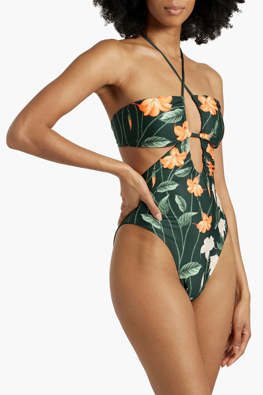 AGUA BY AGUA BENDITA Mejorana Sabanero Nocturno cutout floral-print halterneck swimsuit