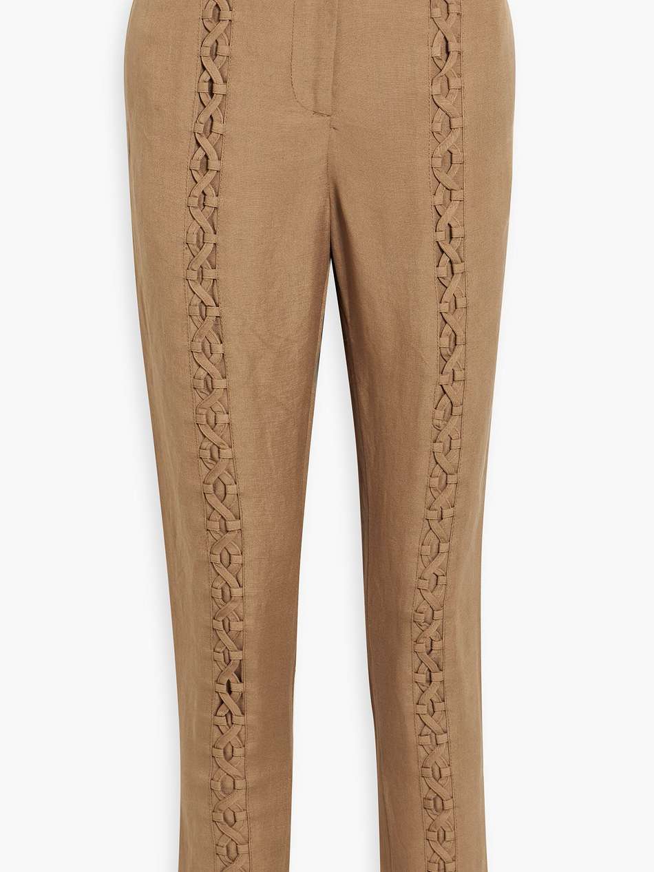 impressionist lace-up linen-bend slim-leg pants