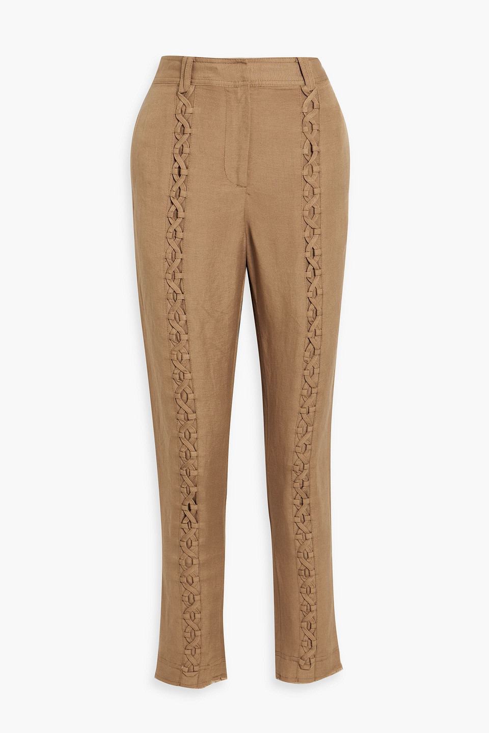 Aje Impressionist Lace-up Linen-bend Slim-leg Pants In Camel