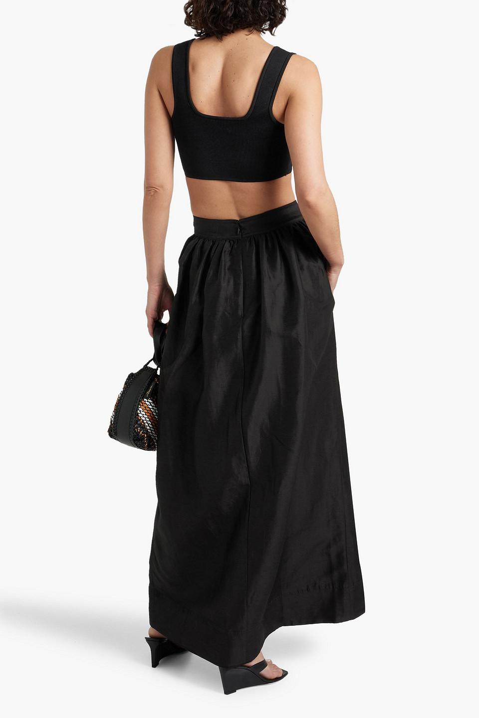 Shop Aje Mirabelle Wrap-effect Linen-blend Maxi Skirt In Black