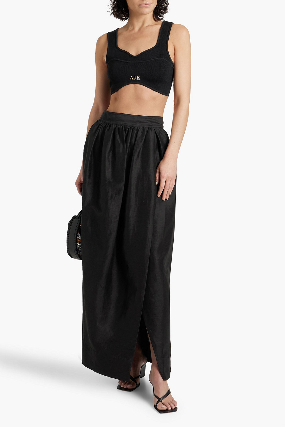 Shop Aje Mirabelle Wrap-effect Linen-blend Maxi Skirt In Black